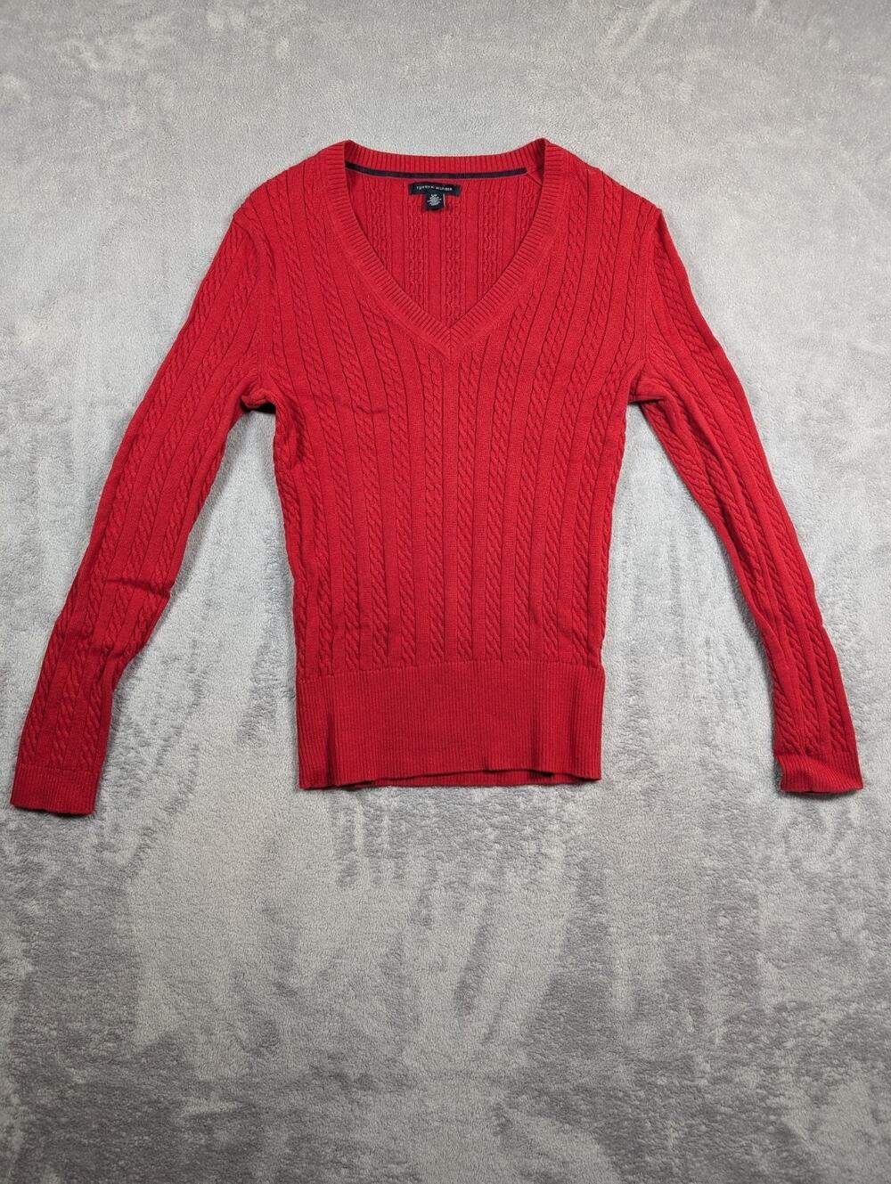 Tommy Hilfiger Sweater Womens Size Small Red Fitted Y2k Tennis Preppy Academia